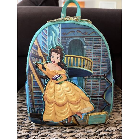 Loungefly Disney Beauty and the Beast Belle Library Mini Backpack Wallet - Picture 2 of 9